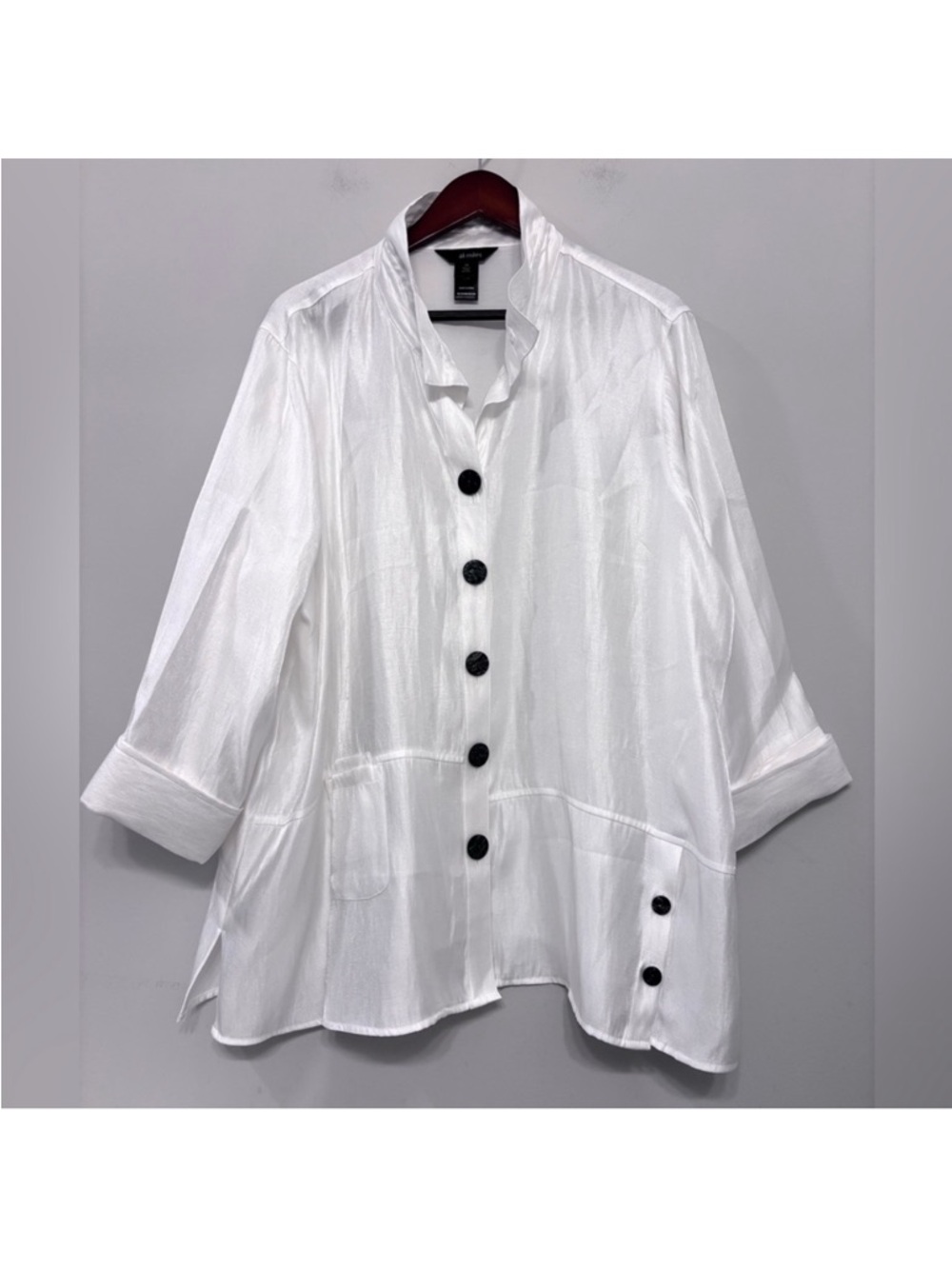 Ali Miles Shimmer White Wire Collar Button Front Tunic Blouse Oversized NWOT 2X